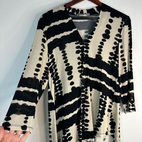 Alembika Womens Abstract Mod Print Hi-Low Top Small Boho Artsy Lagenlook - Picture 4 of 10